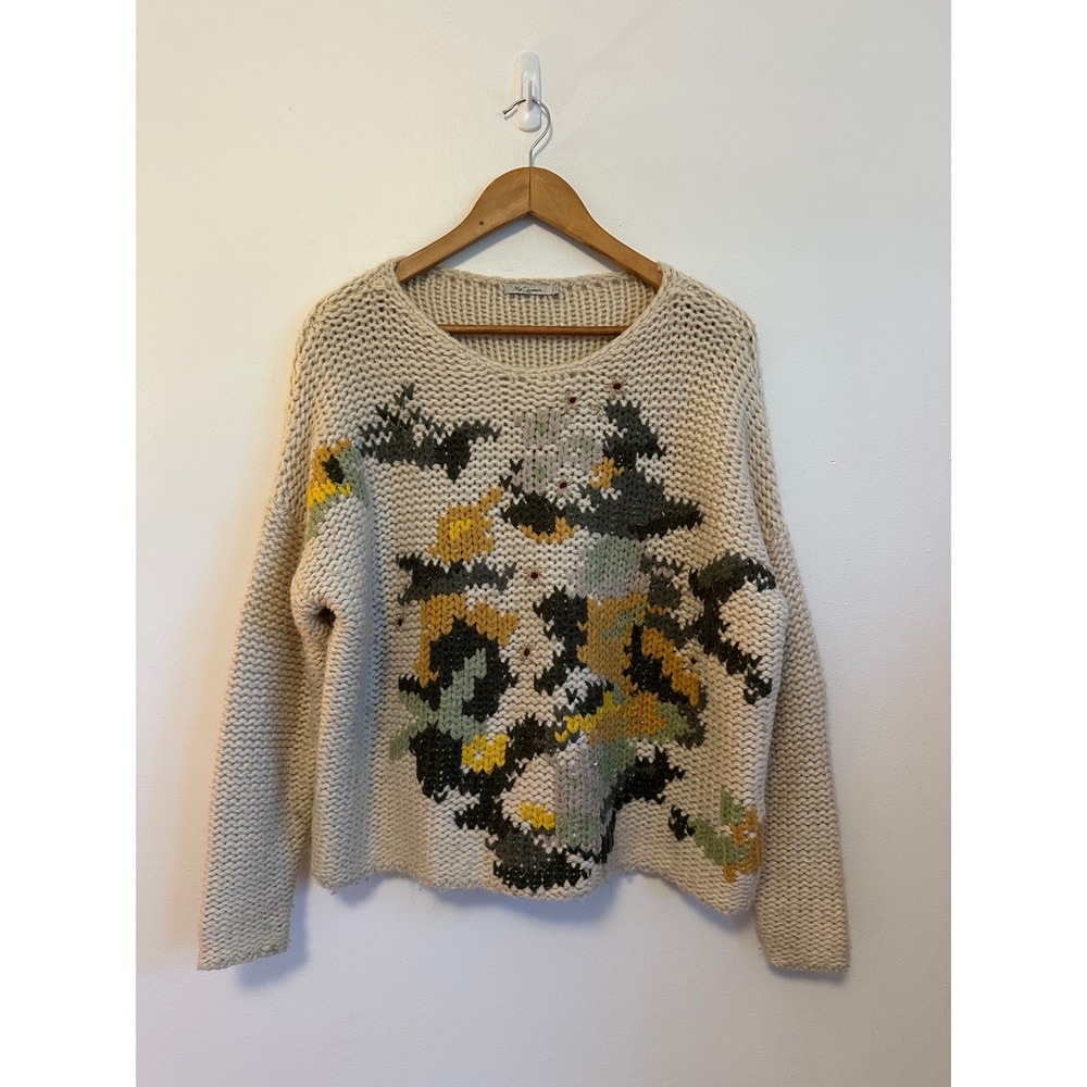 Mes Demoiselles Paris Jardin Chunky Knit Wool Alpaca Floral Sweater | Size 1 (M)